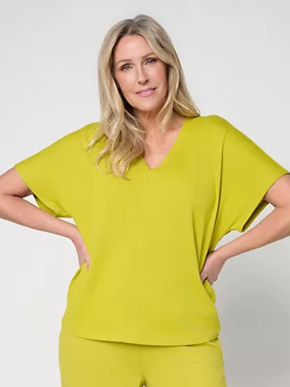 Carla Rockmore Collection V-Neck Dolman Sleeve Slub Knit Tee, Citronelle Sz 2X